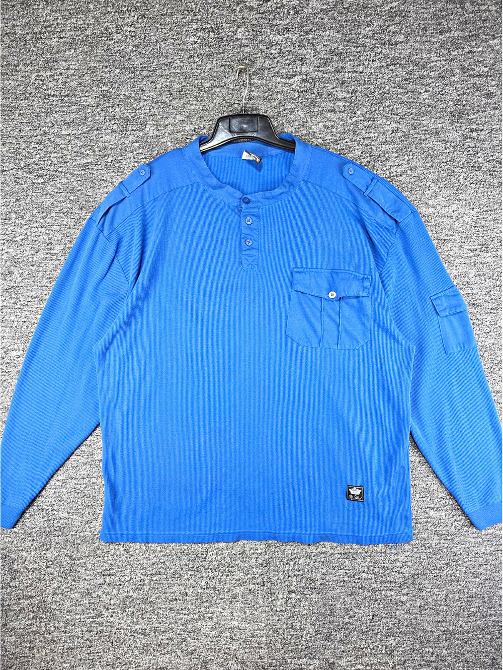 Old Skool Men's Blue Solid Knit Long Sleeve Henley Pocket Tee Big & Tall 3XL